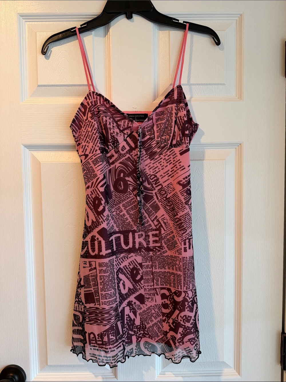 Urban Outfitters Pink & Black Newsprint Mini Slip Dress